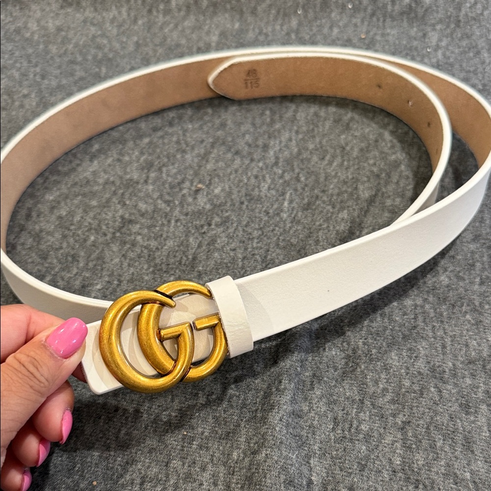 White Leather Belt with Gold Buckle - BRAND NEW